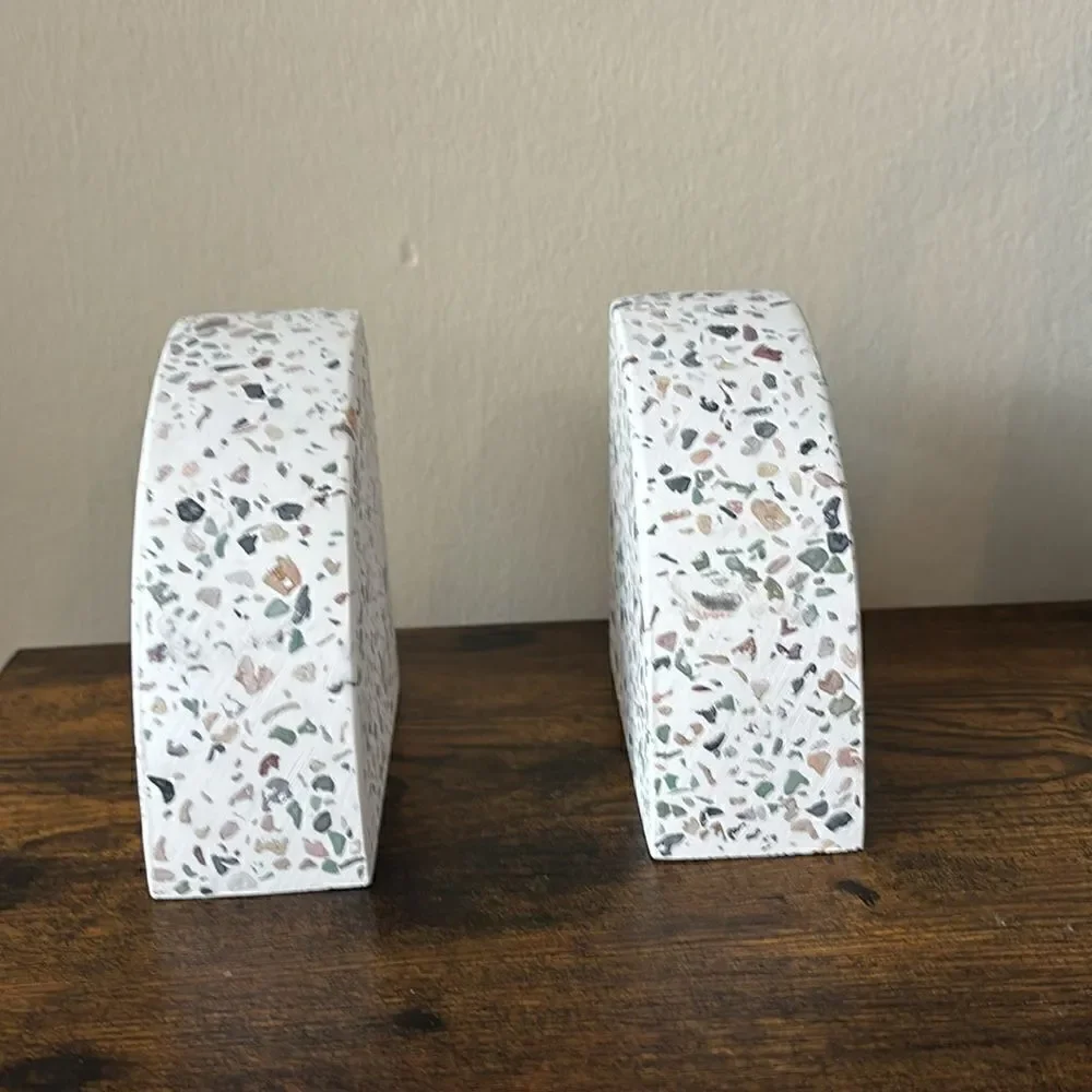 West Elm Modern Terrazzo Cement Arched Bookends / NEW